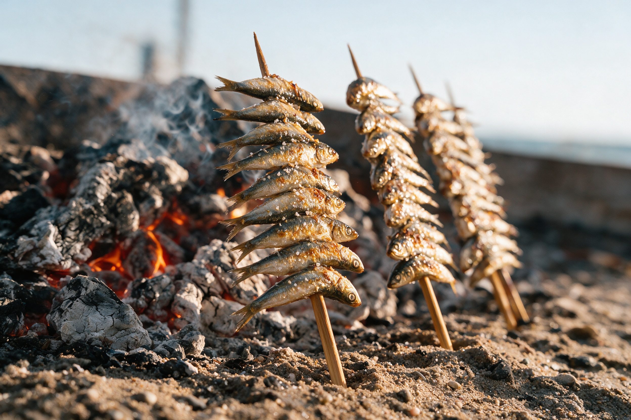 Espetos de sardinas asados al carbón